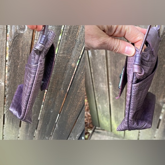 Thomas Leather Purple Dichroic Glass Button Crossbody Purse - Picture 9 of 14